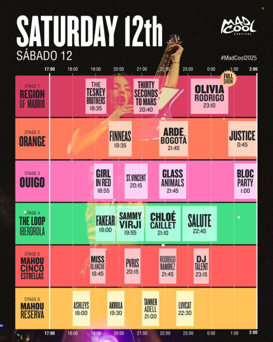 Timetable Mad Cool 2025 Saturday
