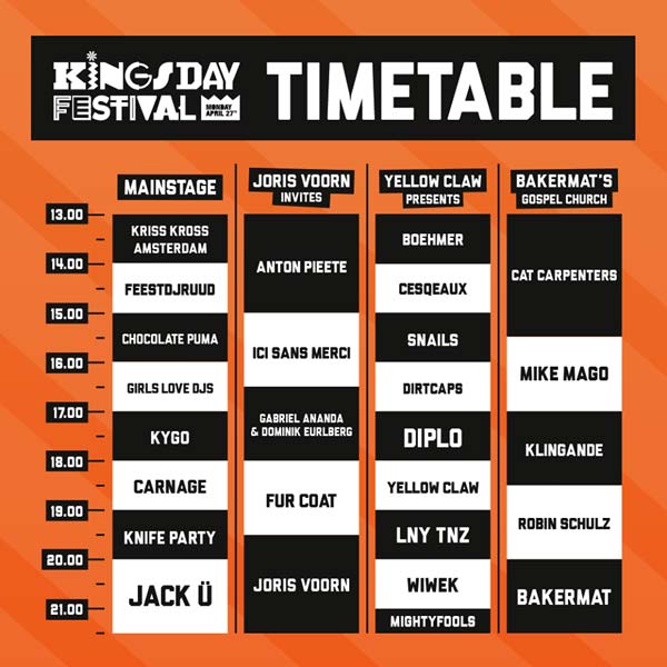 Kingsday Festival 2015 announces its timetable